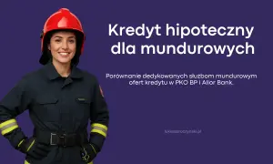 Uśmiechnięta strażaczka w hełmie. Kredyt hipoteczny dla mundurowych – porównanie ofert PKO BP i Alior Bank.