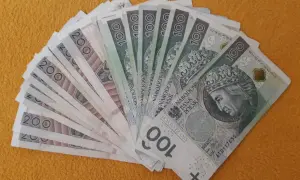 Stos banknotów 100 i 200 zł, miły gest od brata.