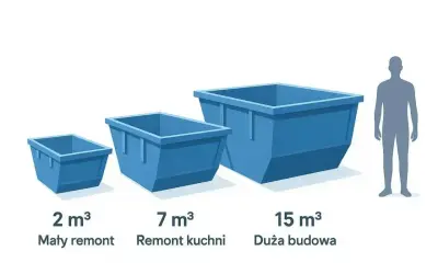 Porównanie wielkości kontenerów na odpady: 2m³, 7m³, 15m³. Sprawdź, jaki wynajem kontenera na odpady zmieszane cena jest dla Ciebie najlepsza.