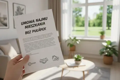 Umowa najmu mieszkania bez pułapek. Dłoń trzyma dokument, który wyjaśnia zasady najmu okazjonalnego, bez haczyków.