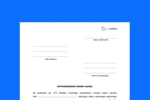 Formularz wypowiedzenie umowy najmu z danymi najemcy i wynajmującego.