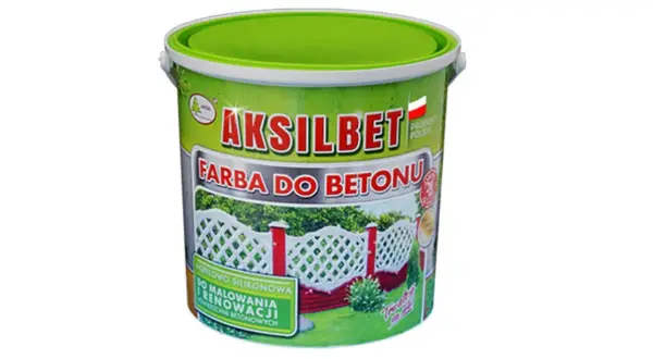 Pojemnik z zieloną farbą do betonu Aksamitbet. Idealna jaka farba do betonu na zewnątrz, do malowania i renowacji powierzchni betonowych.