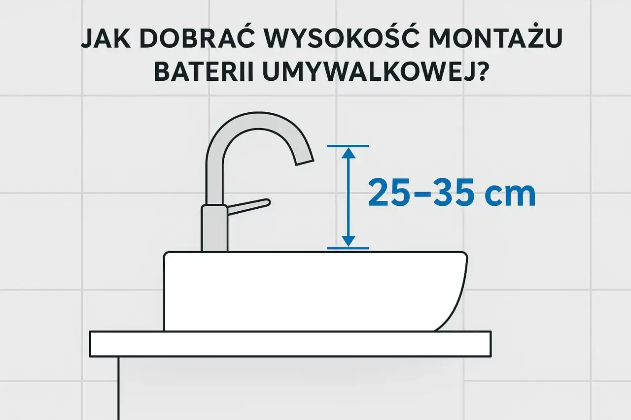 Idealna wysokość umywalki to 25-35 cm od jej krawędzi do wylewki baterii.
