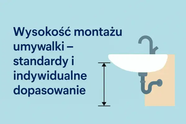 Wysokość montażu umywalki: standardy i indywidualne dopasowanie. Ilustracja pokazuje umywalkę z zaznaczoną miarą wysokości.