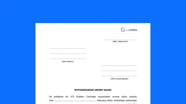 Formularz wypowiedzenie umowy najmu z danymi najemcy i wynajmującego.