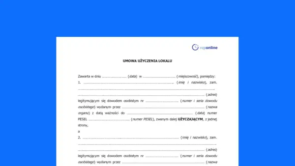 Umowa użyczenia lokalu, gdzie jeden z najemców podaje swoje dane osobowe i numer PESEL.